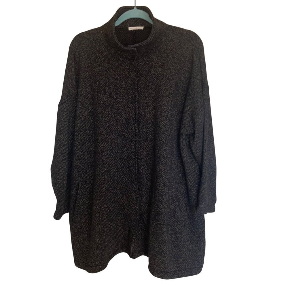 Eileen Fisher Womens Jacket Size Large Black Pockets Casual Pure Cotton